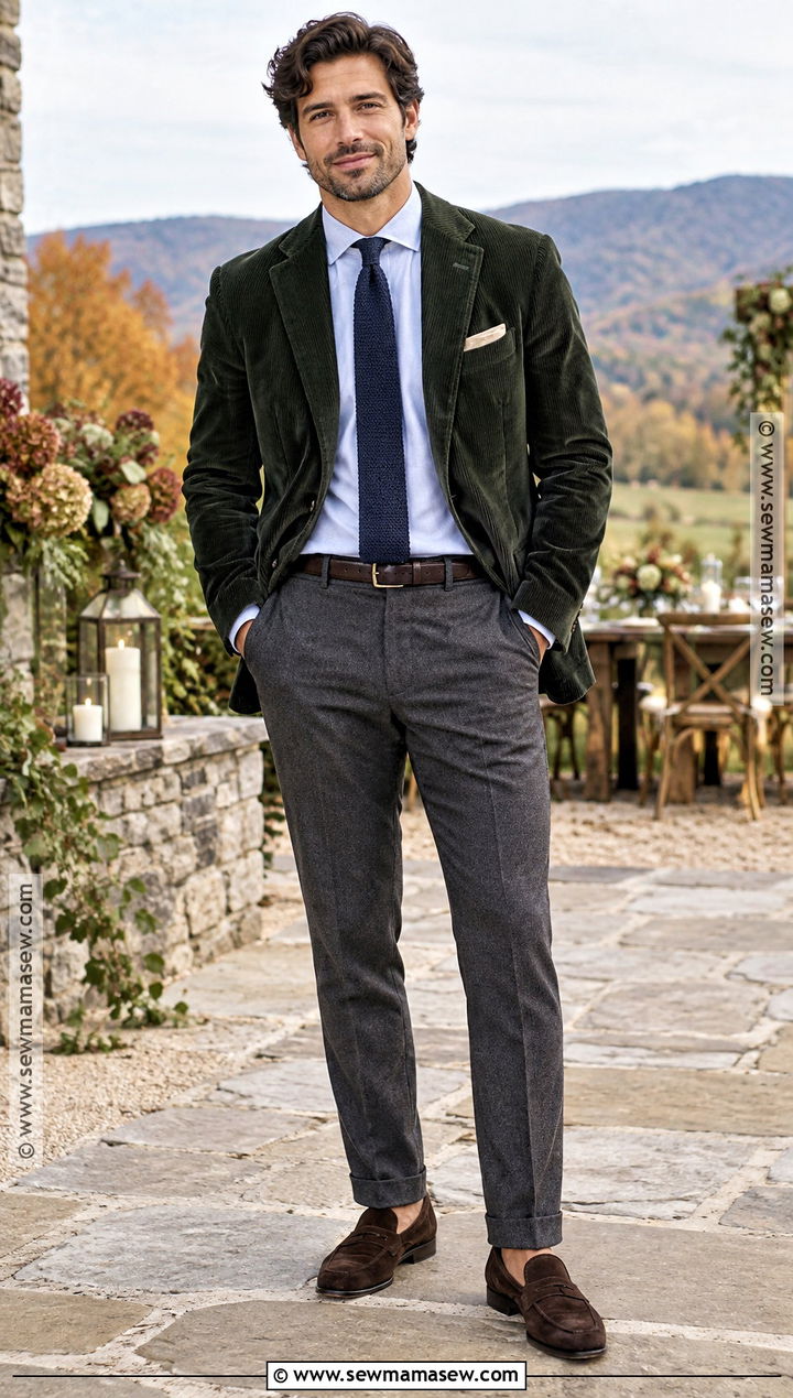 Corduroy Blazer Fall Wedding Guest Outfit - 20 mens wedding guest outfit fall ideas