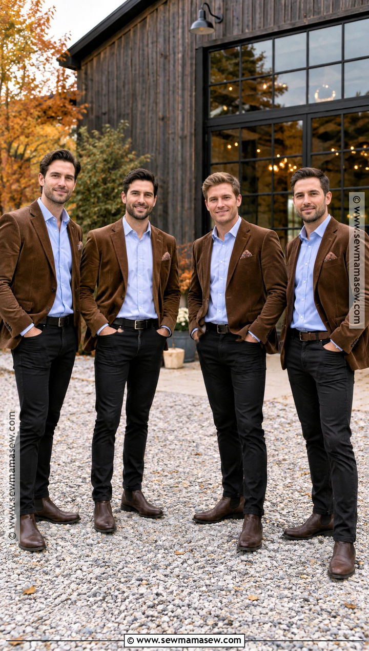 Corduroy Blazer Groomsmen Outfit With Black Jeans - 15 fall wedding groomsmen attire jeans