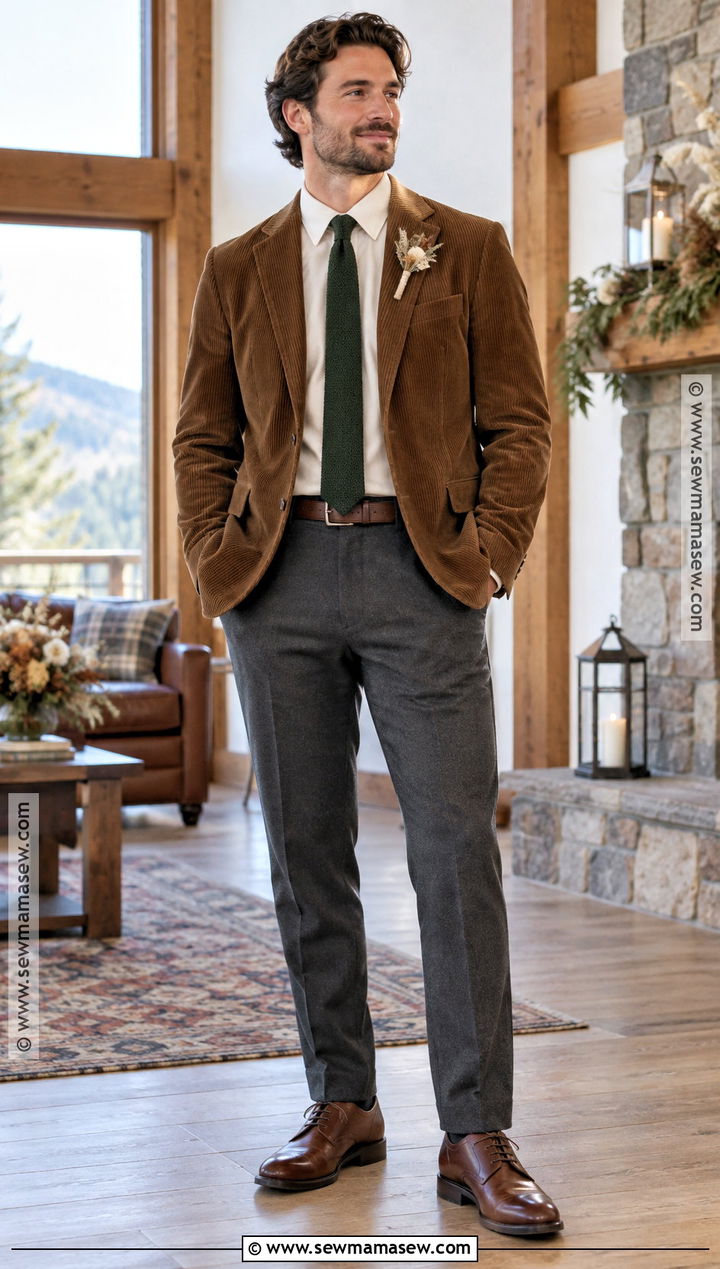 Corduroy Blazer Groomsmen Outfit With Wool Trousers - 15 fall wedding party attire groomsmen ideas