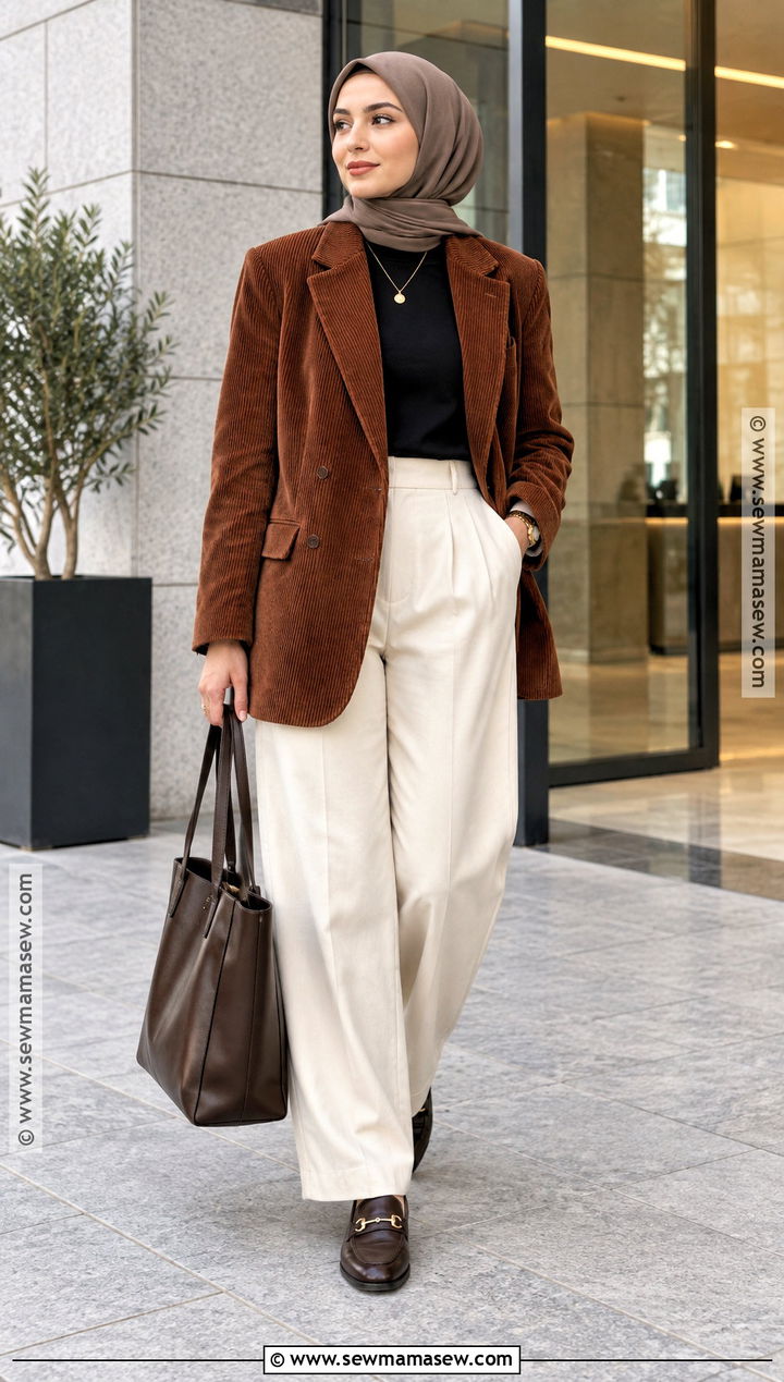 Corduroy Blazer Hijabi Fall Outfit - 25 hijabi fall outfits