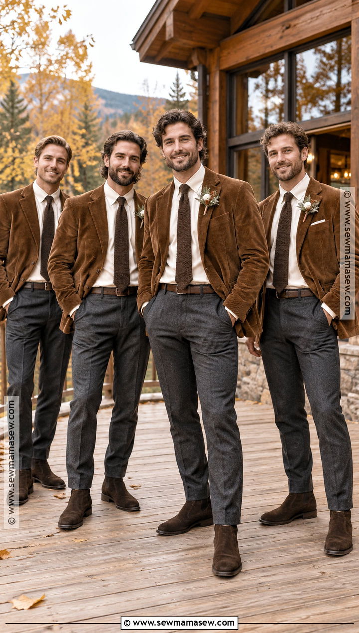 Corduroy Blazer With Wool Trousers - 20 fall groomsmen attire rustic ideas