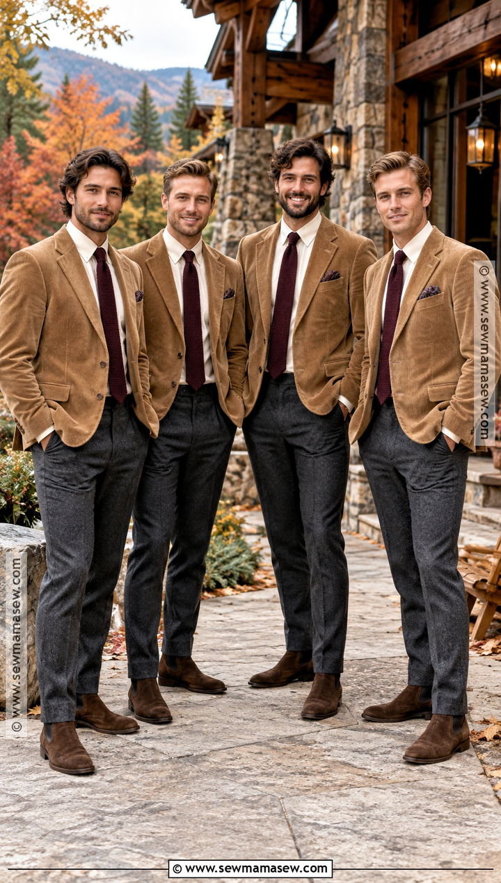 Corduroy Blazer With Wool Trousers - 15 fall rustic groomsmen attire ideas