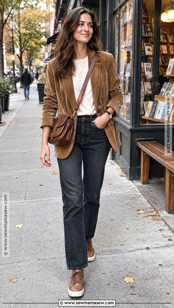 Corduroy Blazer and Dark Jeans Outfit - 20 new york in october outfits