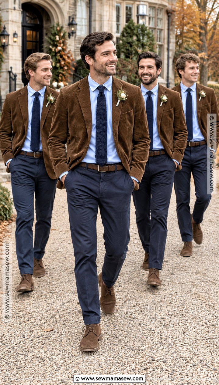 Corduroy Blazer and Navy Chinos Groomsmen Attire - 15 casual fall groomsmen attire ideas