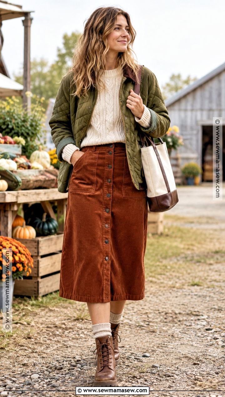 Corduroy Button Front Skirt Autumn Outfit - 15 autumn skirt outfits 2026