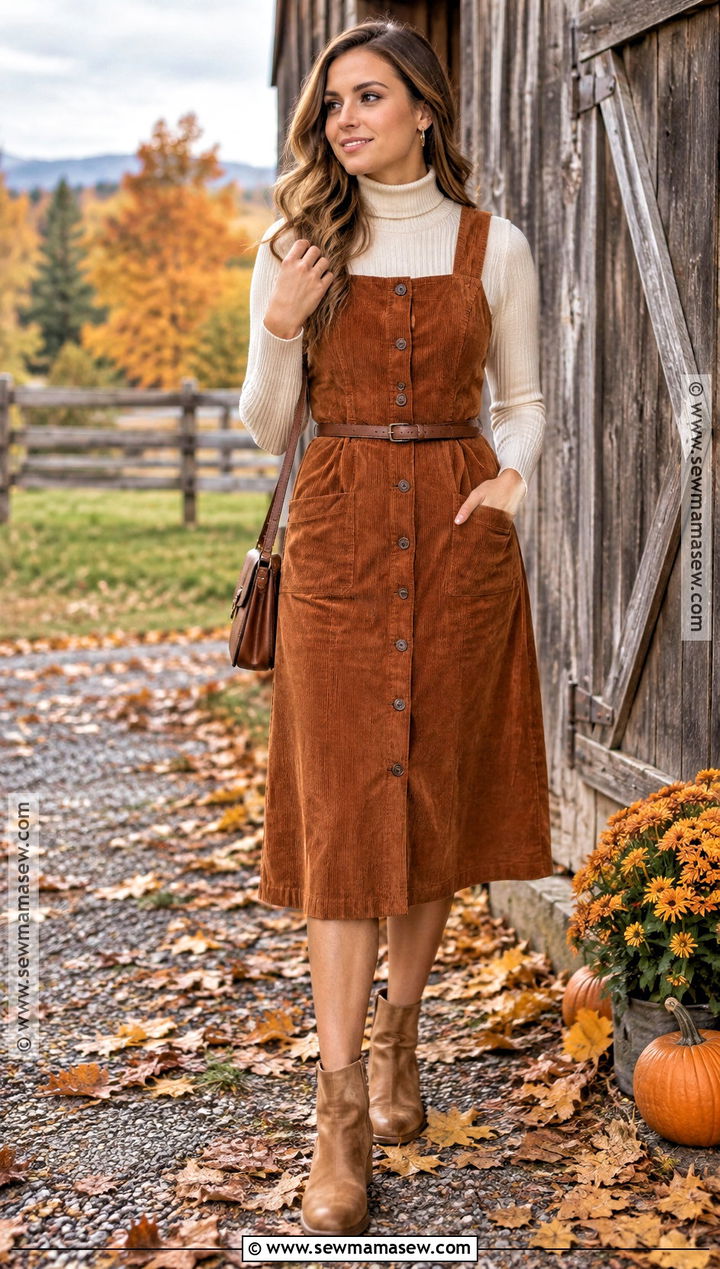 Corduroy Dress And Ankle Boots Fall Picture Outfit - 25 fall picture outfits