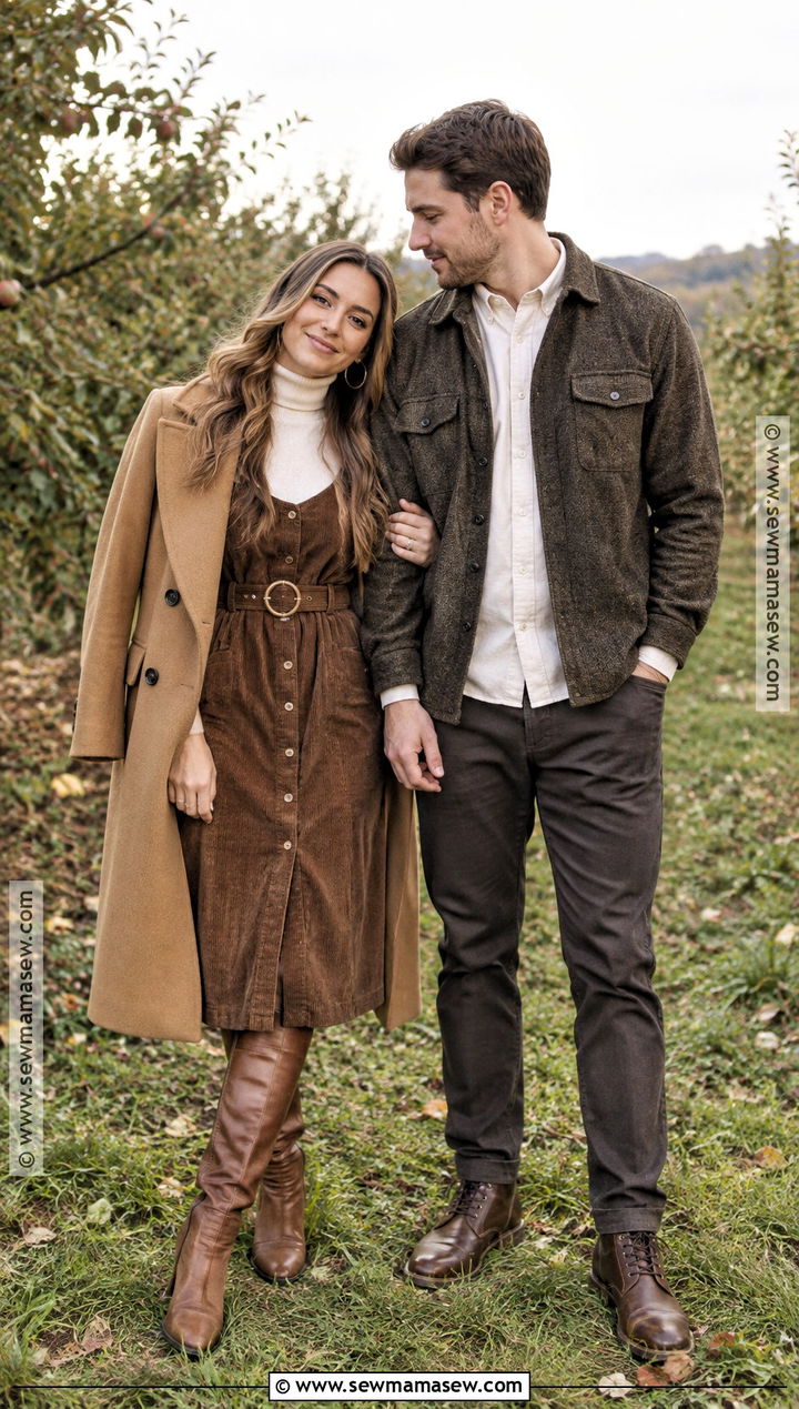 Corduroy Dress And Knee High Boots Fall Engagement Photo Outfit - 15 engagement photo fall outfit ideas