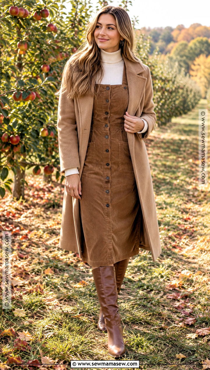 Corduroy Dress And Tall Boots Engagement Photo Outfit - 15 fall outfits women engagement photos