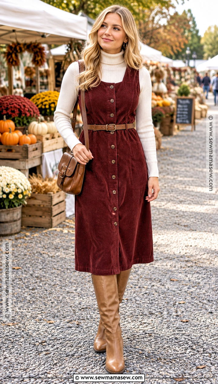Corduroy Dress With Knee High Boots - 20 fall outfits blonde hair
