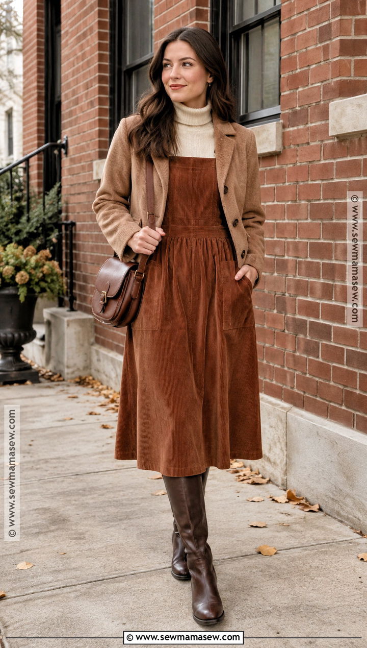 Corduroy Dress With Knee High Boots - 15 Boots And Dresses Fall