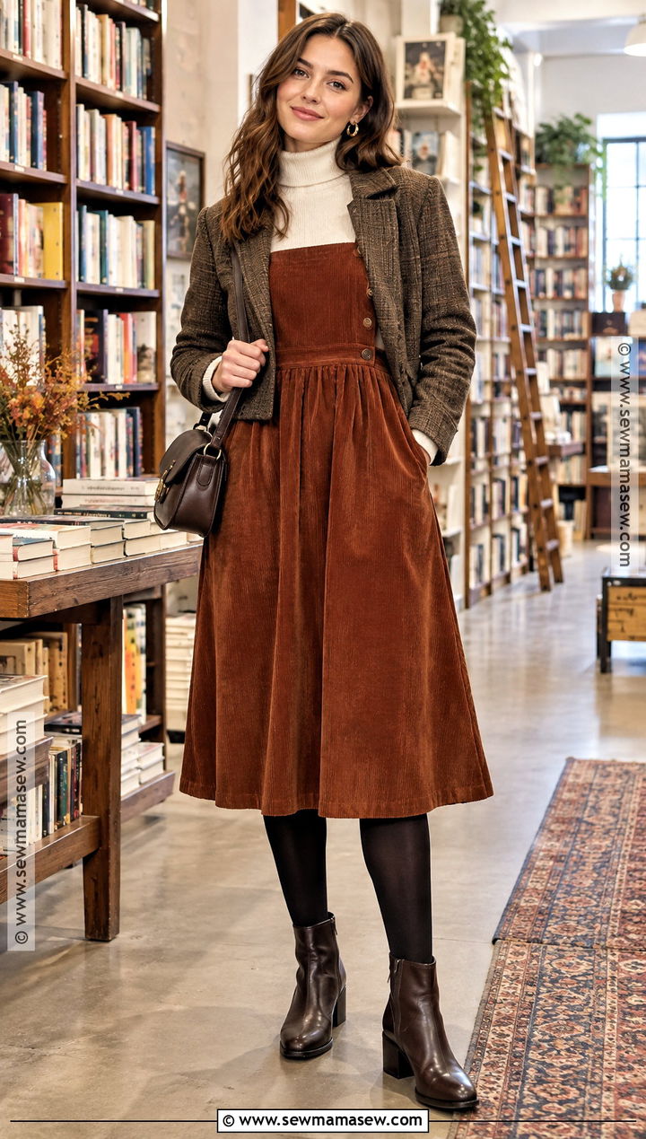 Corduroy Dress With Turtleneck And Boots - 20 fall outfits women dresses