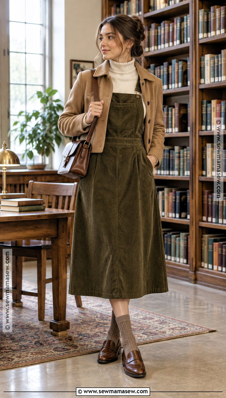 Corduroy Dress With Turtleneck And Loafers - 20 Fall Dress Outfits for Women