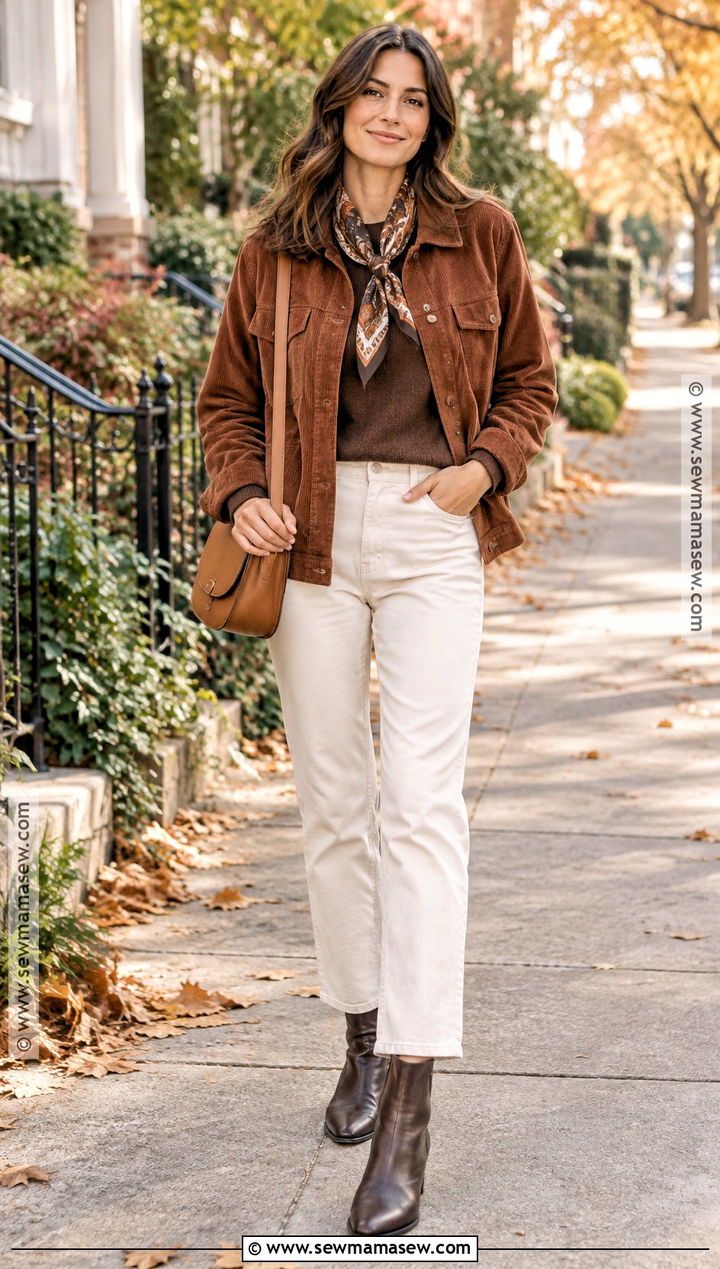 Corduroy Jacket And Cream Jeans Autumn Outfit - 25 outfit for autumn ideas