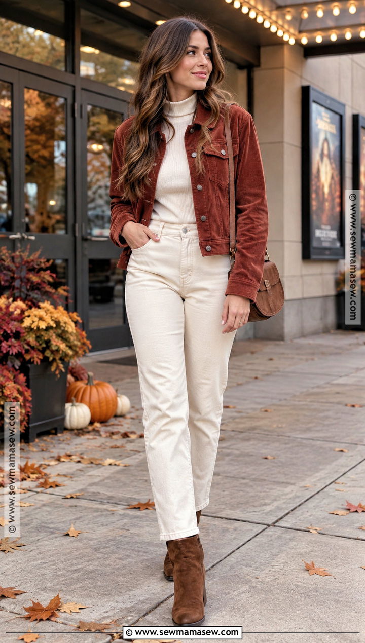 Corduroy Jacket And Cream Jeans Fall Movie Date Outfit - 15 casual movie date outfit fall ideas