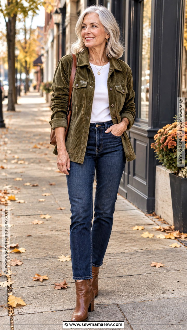Corduroy Jacket And Dark Denim Fall Senior Picture Outfit - 25 senior pictures outfits fall