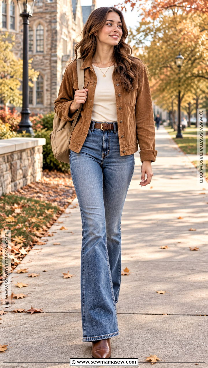 Corduroy Jacket And Flare Jeans Country Outfit - 20 back to school outfits country