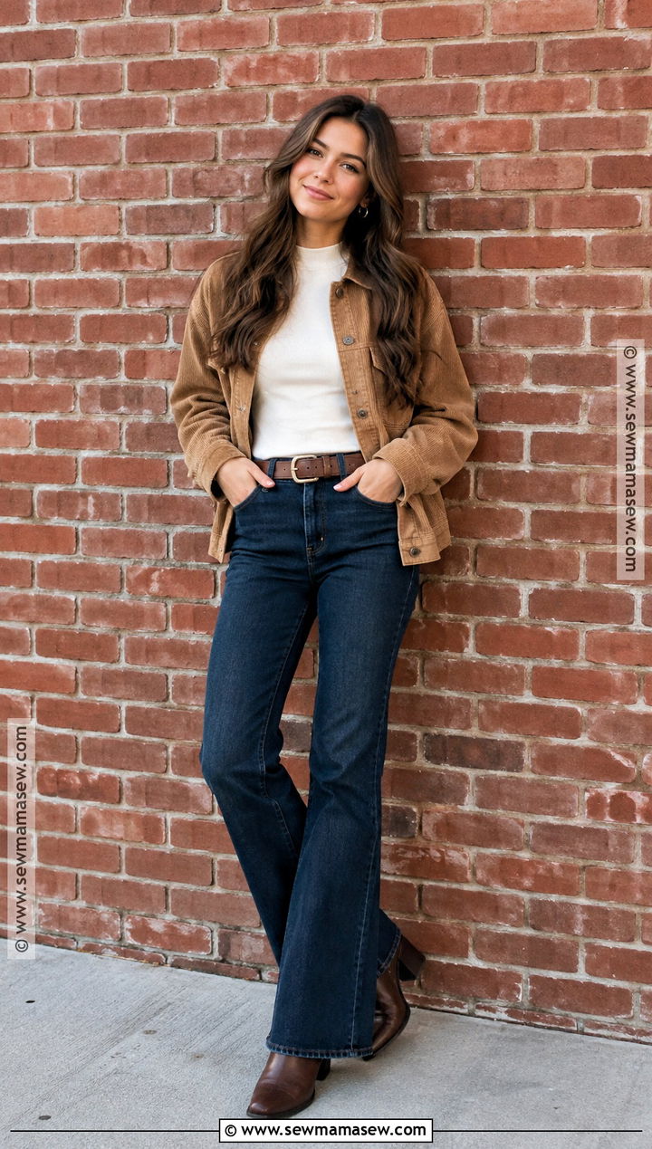 Corduroy Jacket And Flared Jeans Fall Senior Pictures Outfit - 25 fall senior pictures outfits