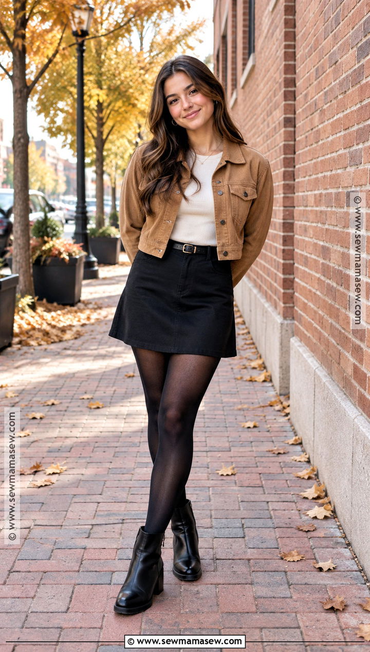 Corduroy Jacket And Mini Skirt Senior Photo Outfit - 25 senior photo outfits fall