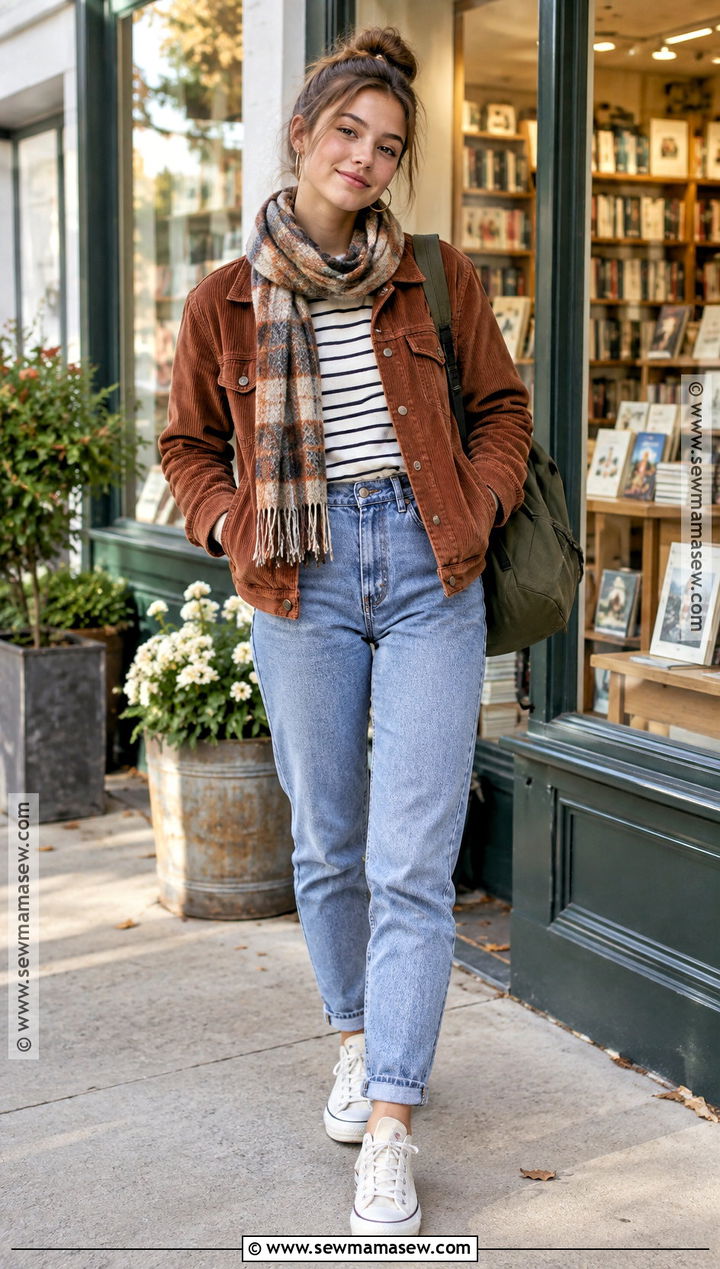 Corduroy Jacket And Mom Jeans Fall Outfit - 15 fall outfit inspo teen ideas for girls