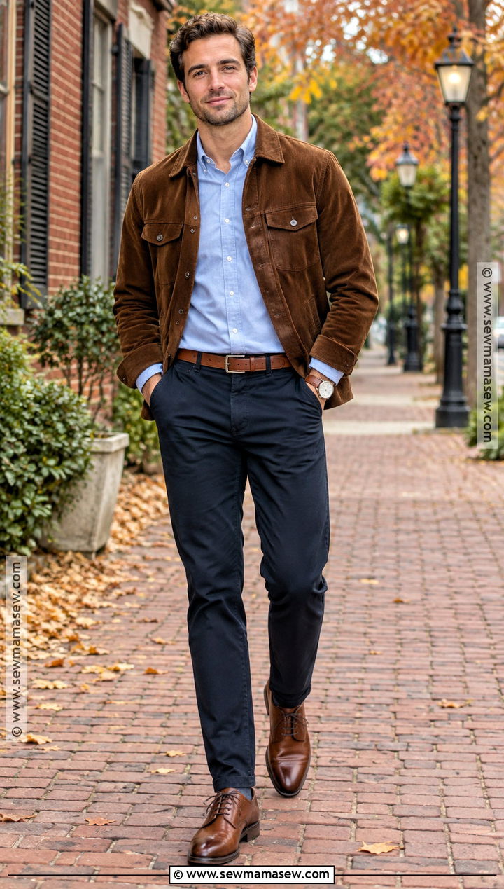Corduroy Jacket And Oxford Shirt Fall Engagement Outfit - 15 men fall engagement outfit ideas