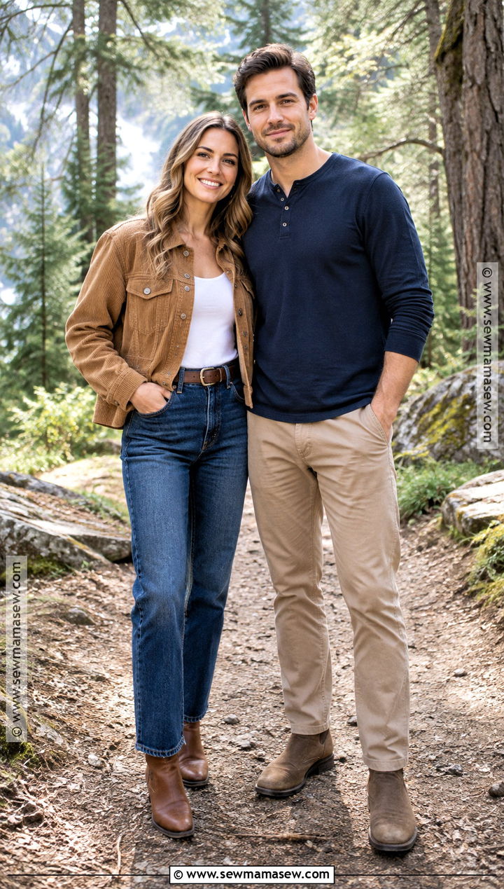 Corduroy Jacket And Straight Leg Jeans Fall Engagement Outfit - 15 fall engagement pictures outfit casual ideas