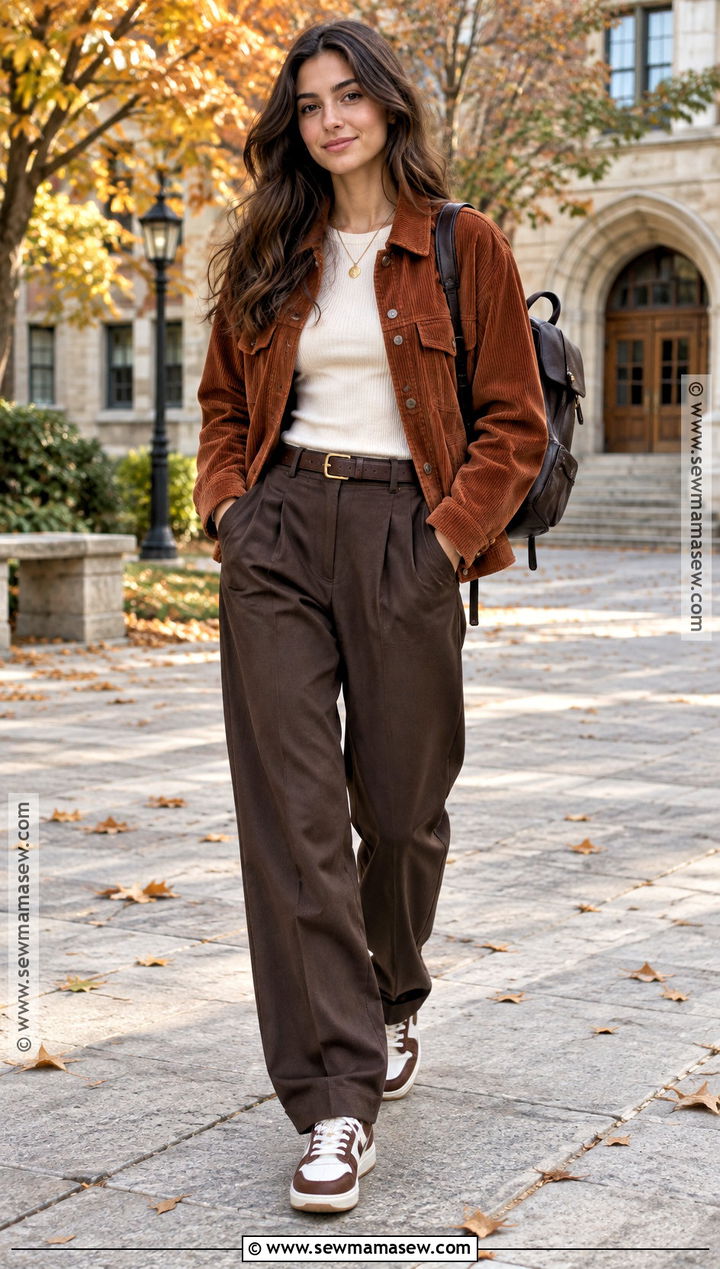 Corduroy Jacket And Tailored Trousers Autumn Uni Outfit - 25 autumn uni outfits