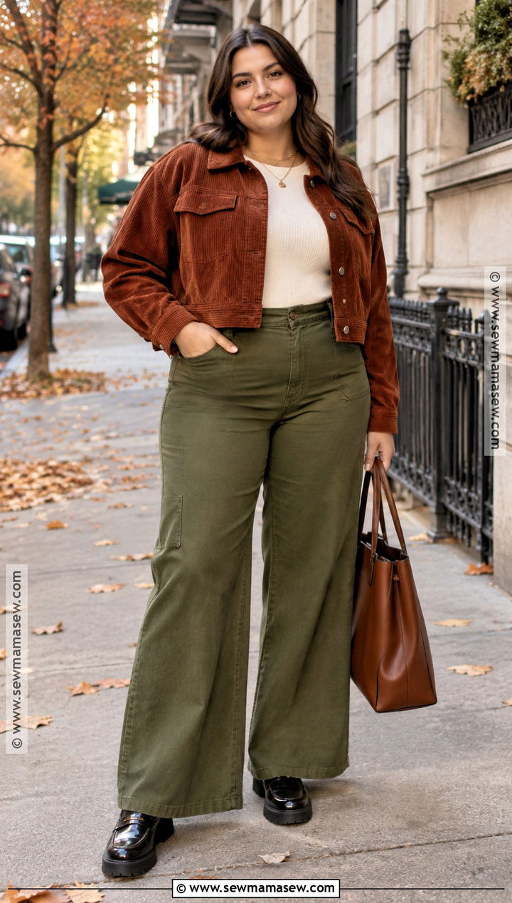 Corduroy Jacket And Wide Leg Pants Fall Outfit - 20 Mid Sized Fall Outfits