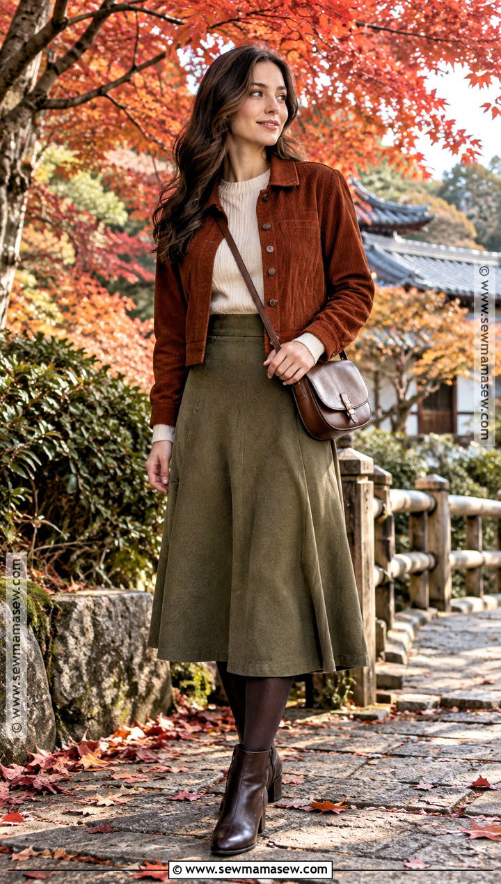 Corduroy Jacket Knit Top A Line Skirt And Boots - 20 Japan Outfit Fall Season Ideas