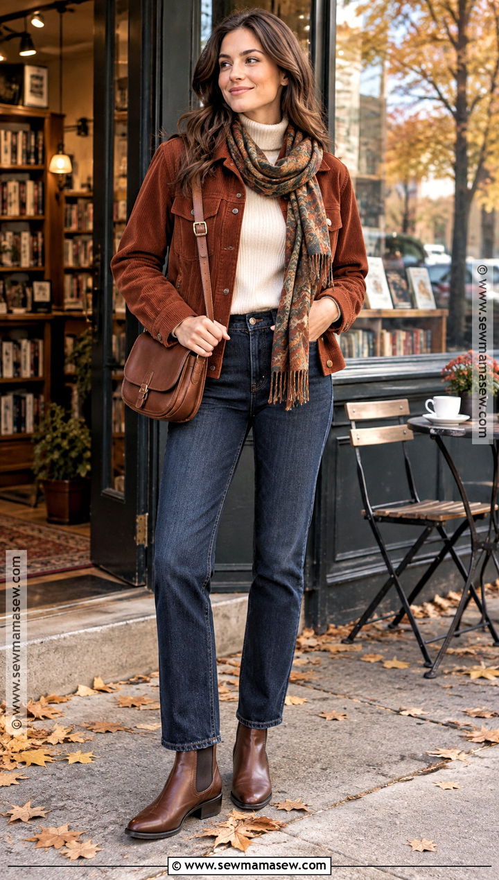 Corduroy Jacket Turtleneck and Dark Jeans Fall Coffee Date Outfit - 15 cute coffee date outfits fall