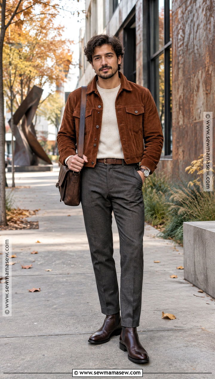 Corduroy Jacket With Dark Trousers - 15 fall outfits for short for men