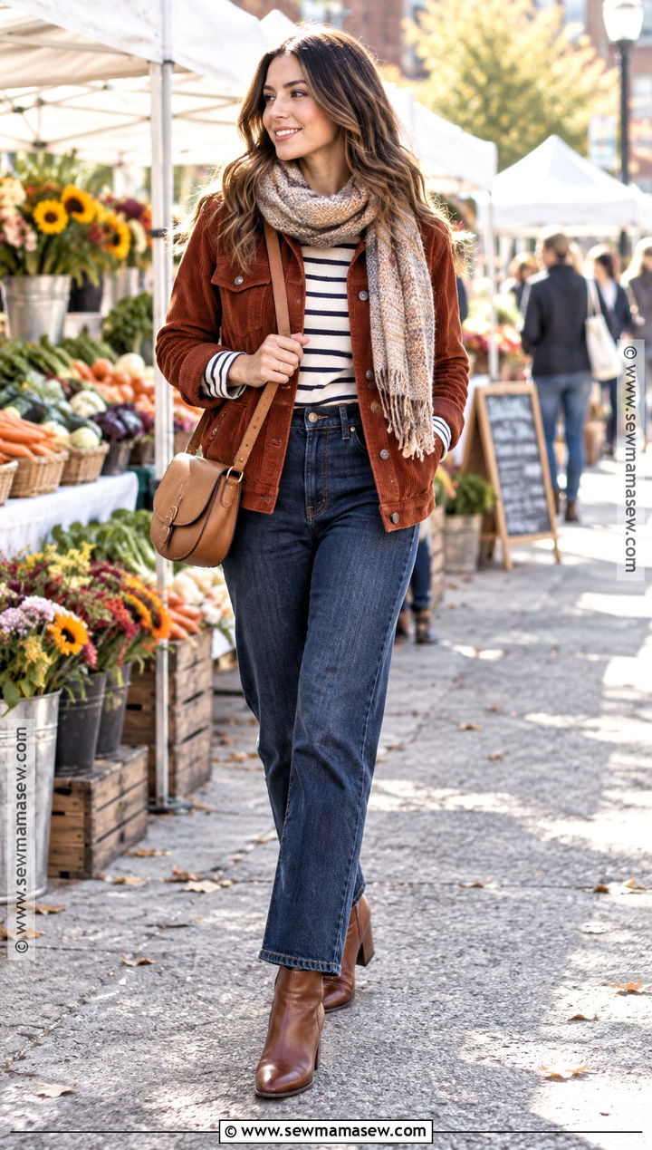 Corduroy Jacket With Dark Wash Jeans - 20 fall outfits with jackets
