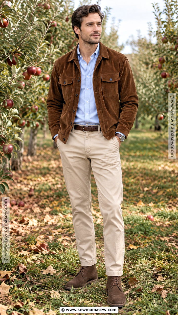 Corduroy Jacket With Khaki Pants - 15 fall photoshoot men outfits