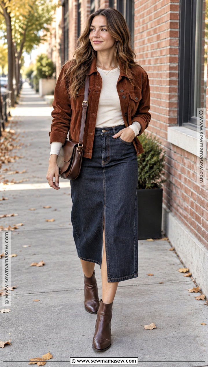 Corduroy Jacket With Midi Skirt - 30 october outfits