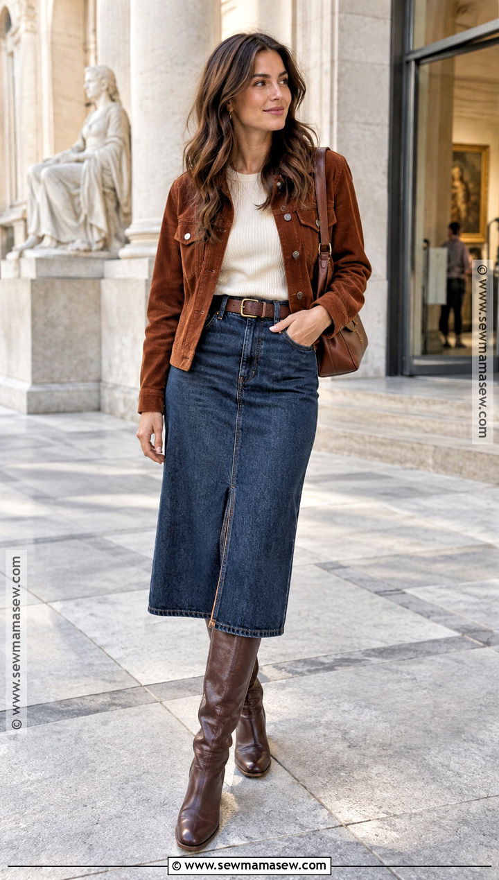 Corduroy Jacket With Midi Skirt - 20 jacket for fall ideas