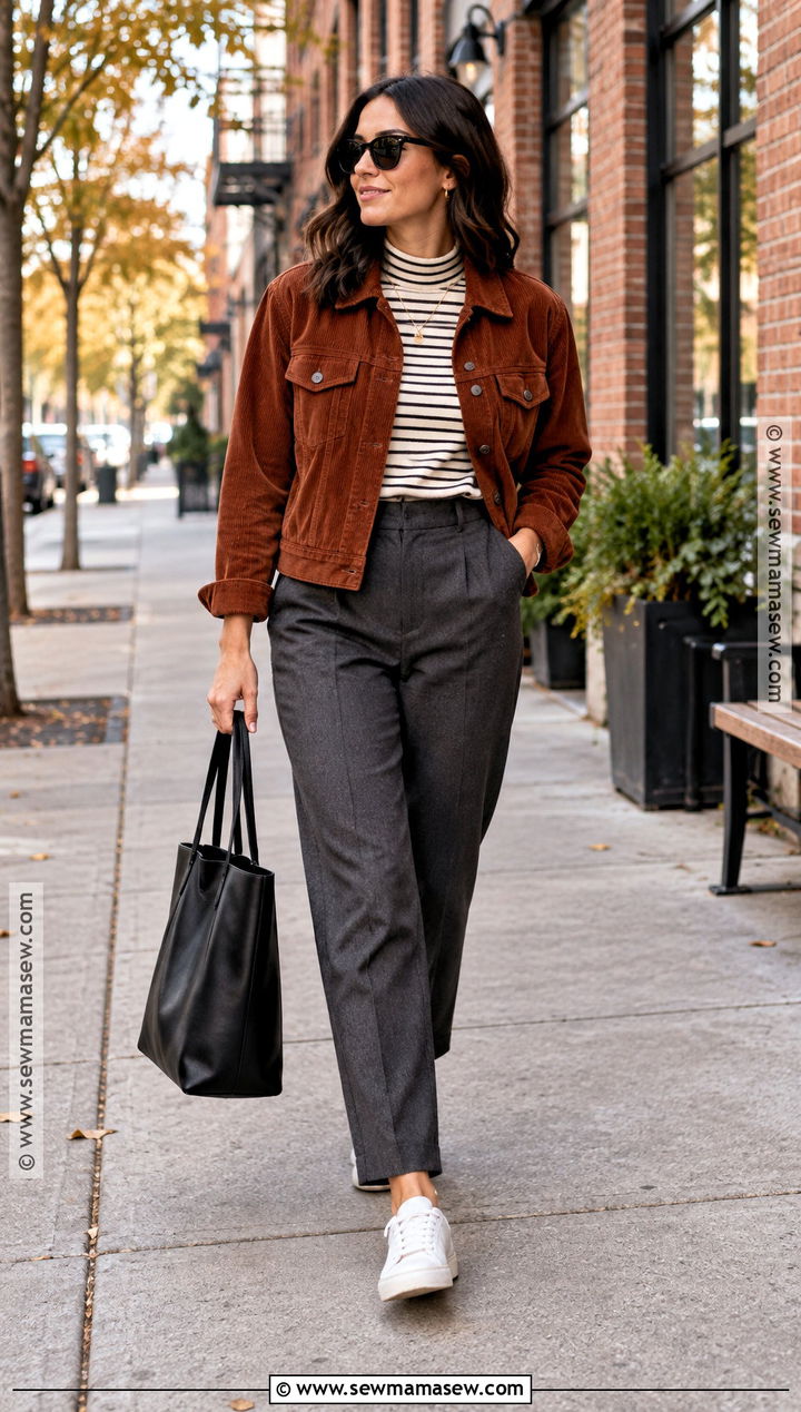 Corduroy Jacket With Trousers And Sneakers - 25 fall city outfits