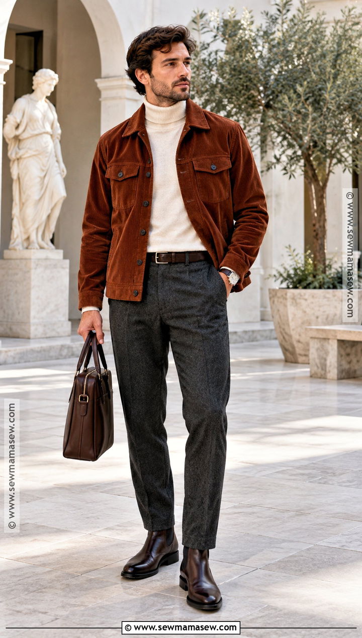 Corduroy Jacket With Turtleneck And Wool Pants - 20 Mens Fall Style Ideas