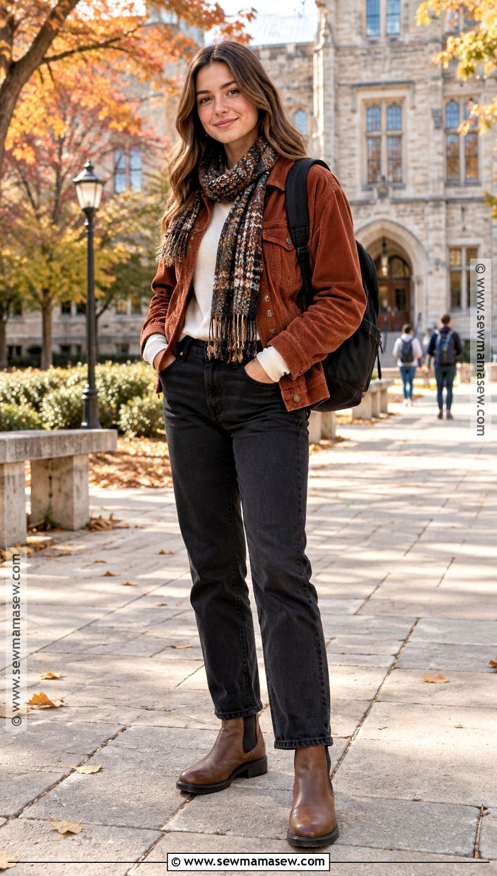 Corduroy Jacket and Black Jeans College Outfit - 15 cute fall outfits for college