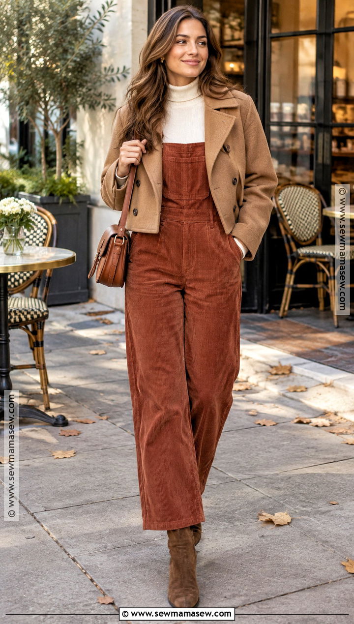 Corduroy Jumpsuit With Turtleneck - 20 fall jumpsuit outfit ideas
