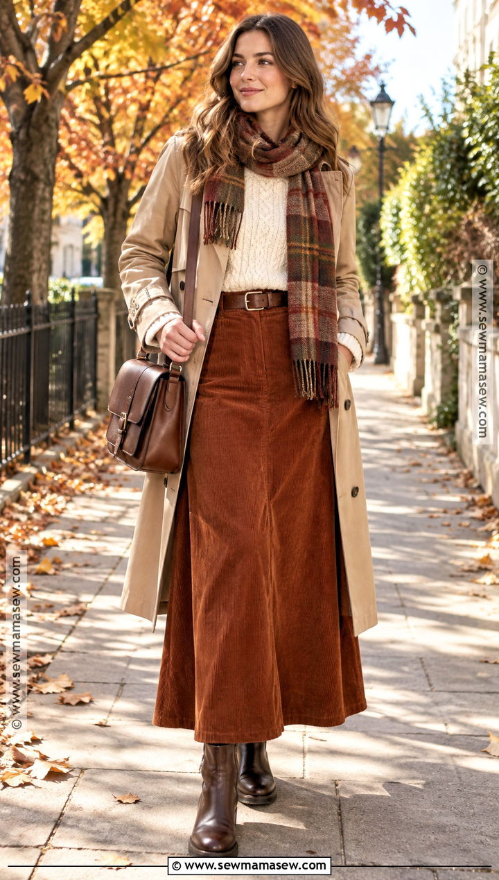 Corduroy Maxi Skirt With Chelsea Boots - 15 fall maxi skirt outfits with boots