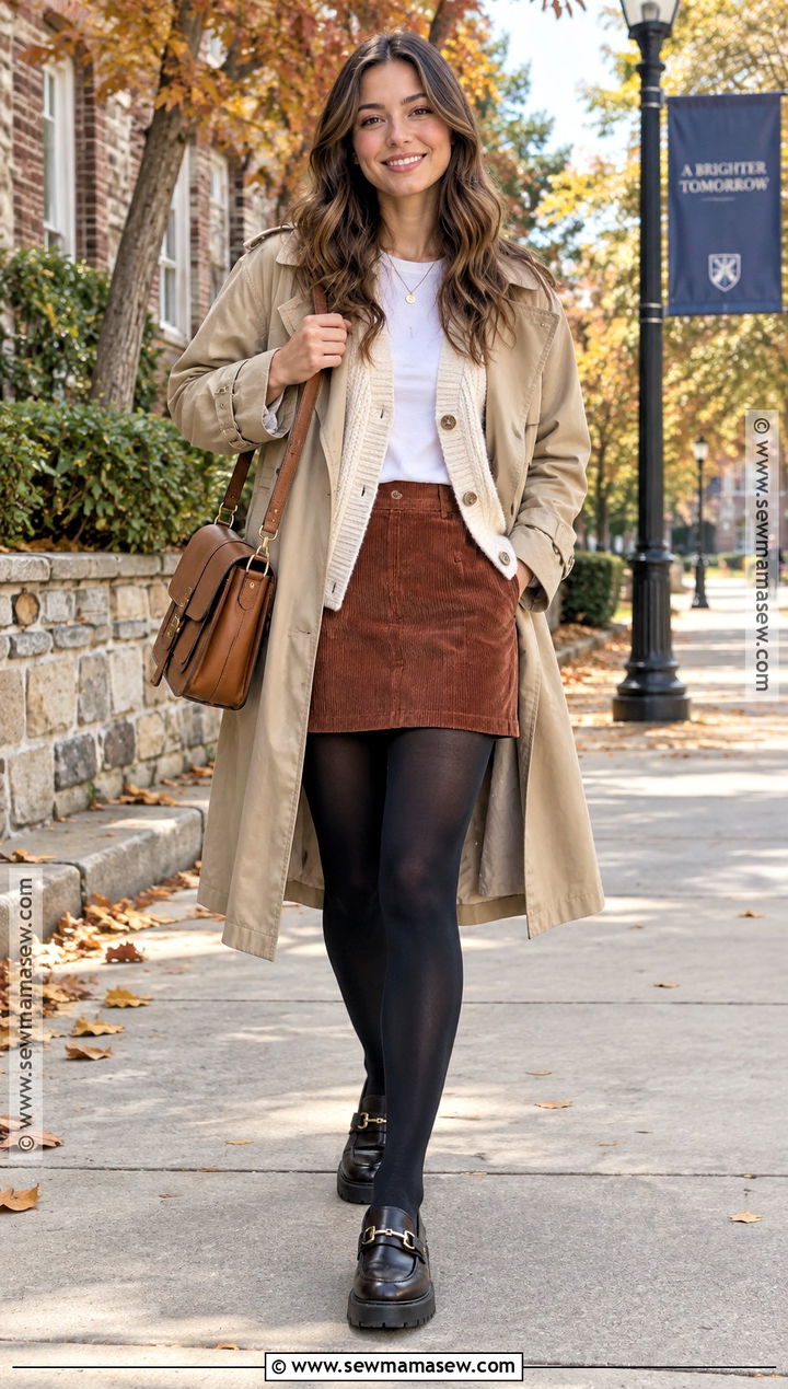 Corduroy Mini Skirt Autumn Outfit - 25 autumn skirt outfit ideas