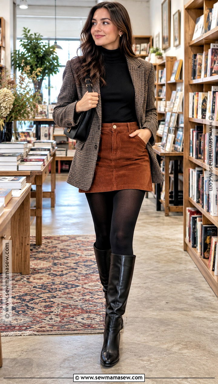 Corduroy Mini Skirt Fall Outfit - 20 fall outfits women skirts