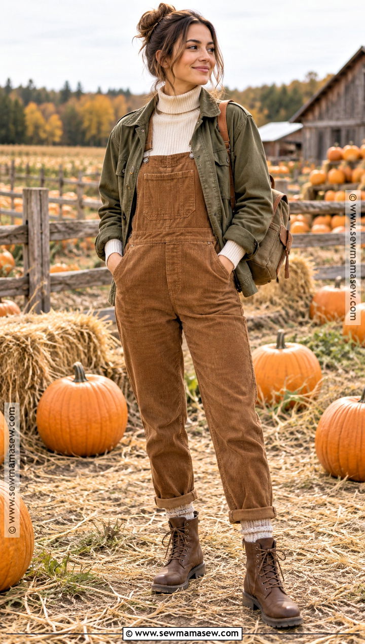 Corduroy Overalls And Fitted Turtleneck Pumpkin Patch Look - 15 pumpkin patch looks