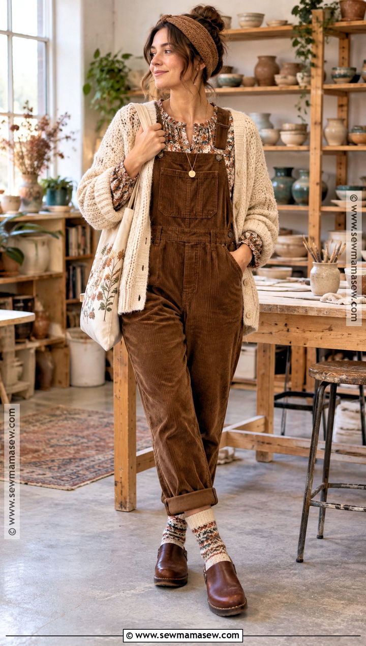 Corduroy Overalls And Floral Blouse Autumn Cottagecore Outfit - 25 autumn cottagecore outfit ideas
