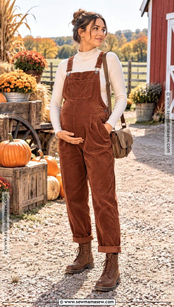 Corduroy Overalls And Mock Neck Top Fall Bump Outfit - 25 fall bump outfits