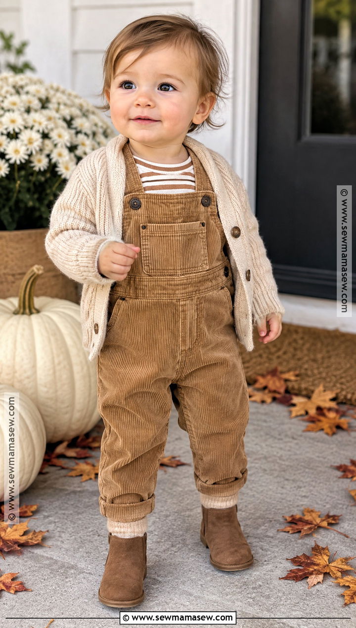 Corduroy Overalls And Striped Bodysuit Fall Baby Outfit - 15 Cozy Fall Baby Outfits