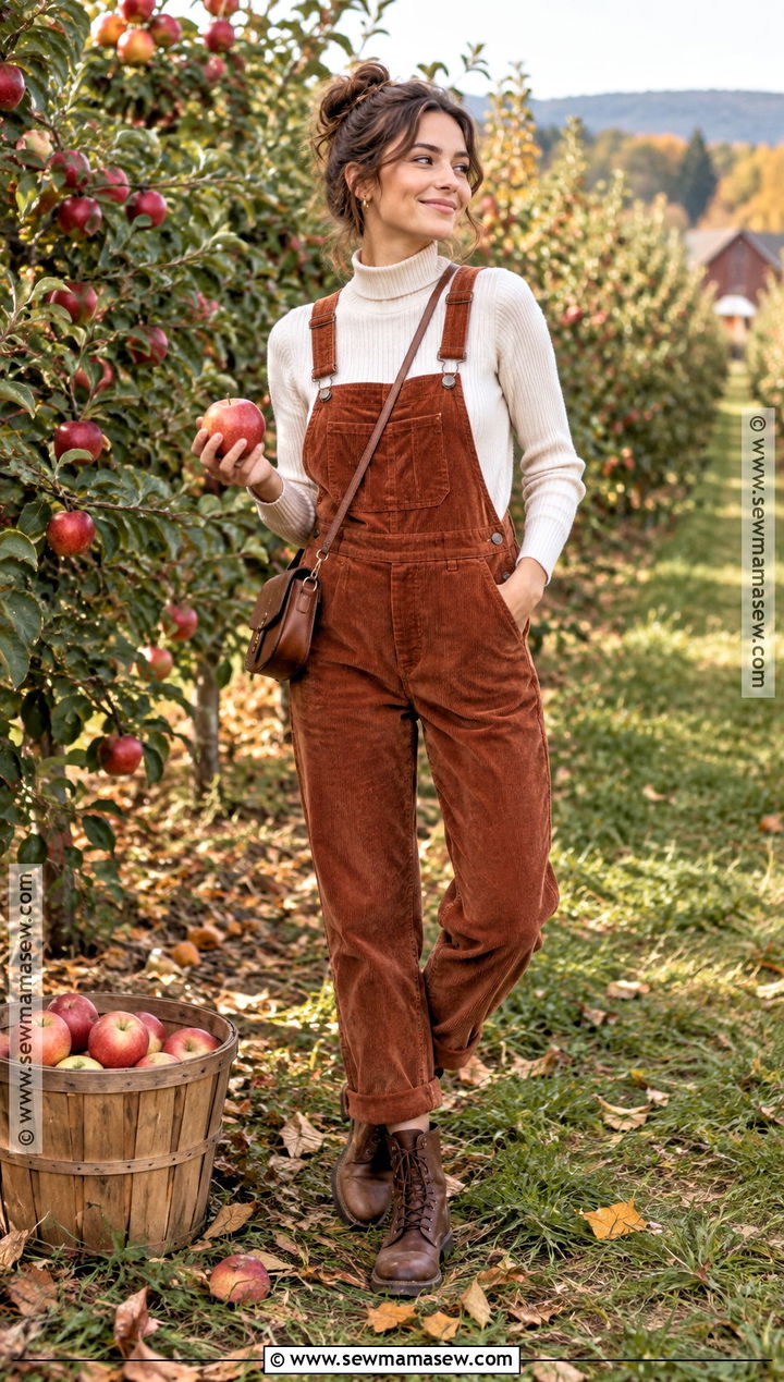 Corduroy Overalls And Turtleneck Autumn Photoshoot Outfit - 15 autumn outfit photoshoot ideas