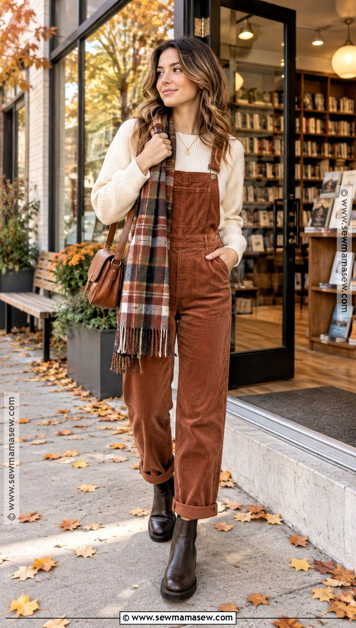 Corduroy Overalls With Ribbed Sweater And Chelsea Boots - 25 overalls outfit fall