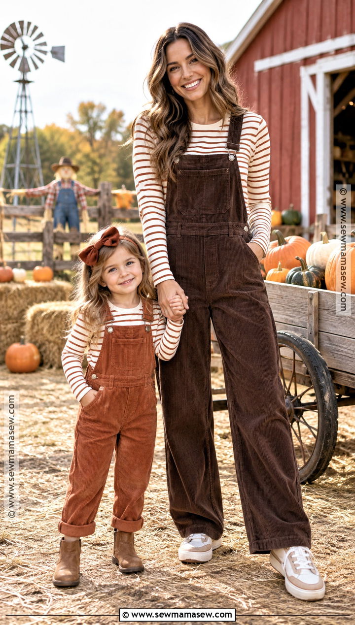 Corduroy Overalls and Striped Shirts Pumpkin Patch Outfit - 15 mom and daughter pumpkin patch outfits