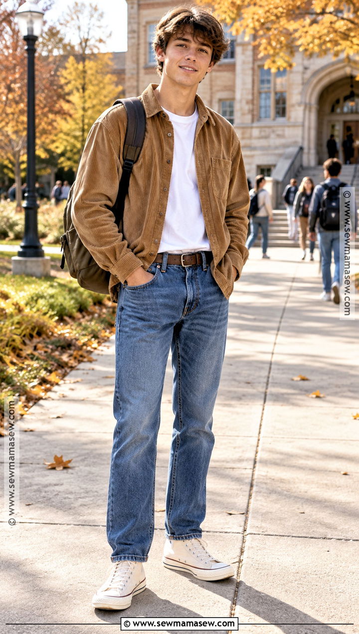 Corduroy Overshirt And Blue Jeans Fall School Outfit - 15 Fall School Outfits Highschool Casual