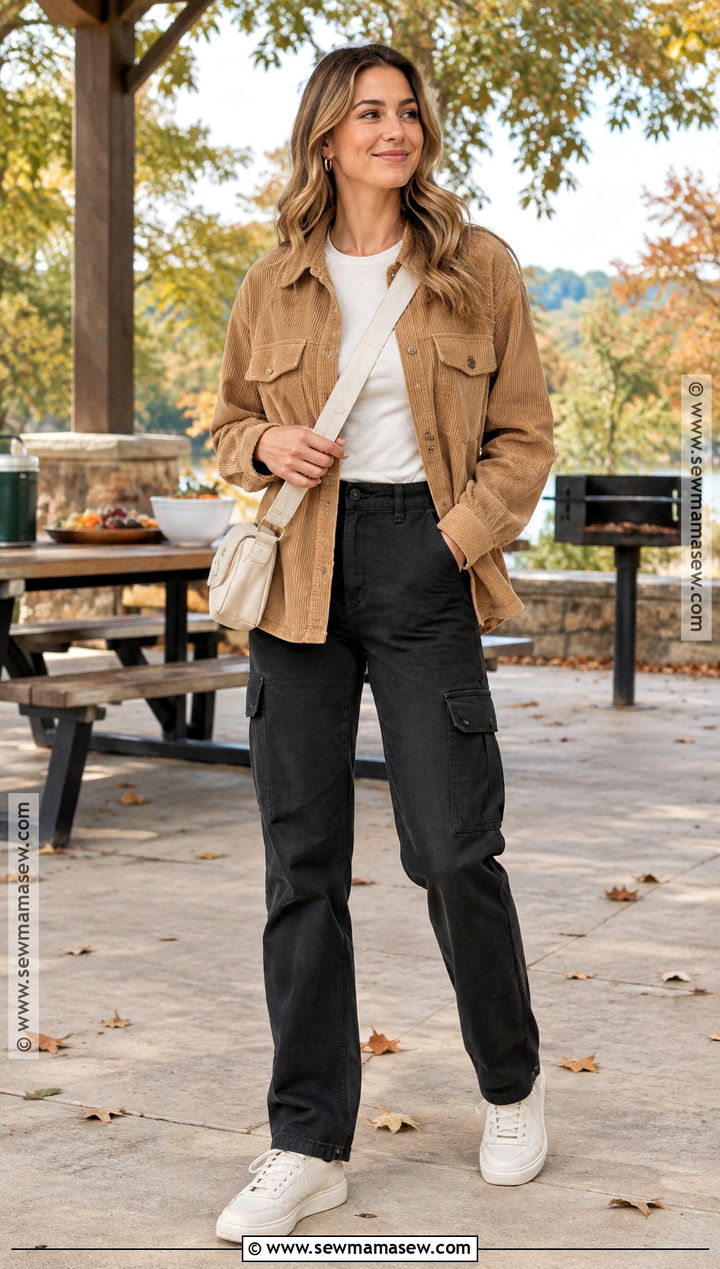 Corduroy Overshirt And Cargo Pants Cookout Outfit - 20 Fall Cookout Outfit Ideas